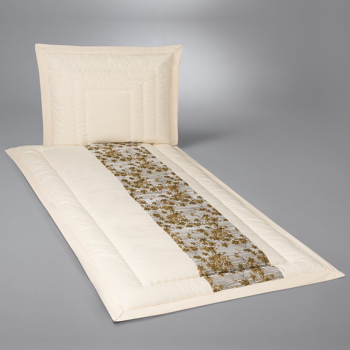 Deckengarnitur aus Rohgewebe natur mit Blumeneinsatz „Palermo gold“